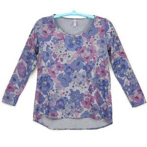 LuLaRoe Lynnae Shirt Top Tunic Purple Pink Gray Floral Long Sleeve L Large